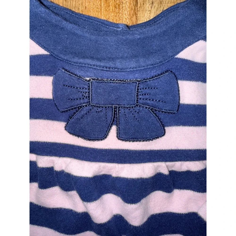 Disney Winnie the Pooh Baby Girl Striped Tunic Top Navy Pink Bow Long Sleeve